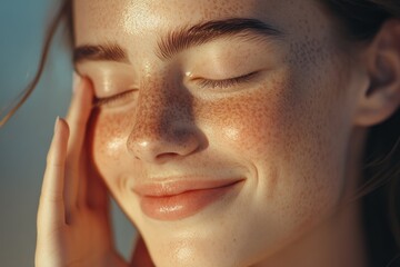 A close-up shot of a woman's face with her eyes shut, focus on the peaceful expression