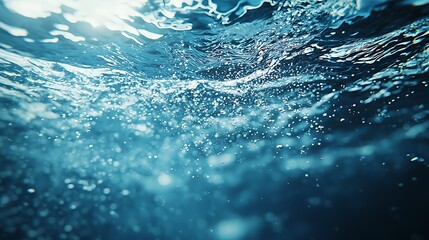 Fototapete - Underwater view with sunlight and bubbles, showcasing clarity and depth. For backgrounds, textures