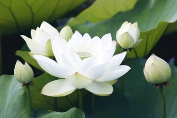 Wall Mural - A close-up shot of a single white flower with green leaves, ideal for use in still life photography or as a background element