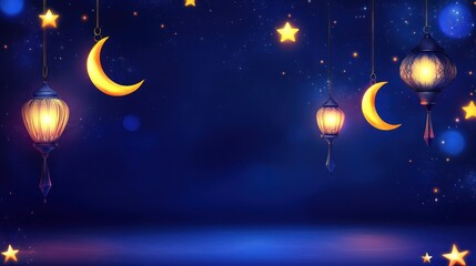 Aufkleber - Festive Ramadan Night Scene with Lanterns Stars and Moons