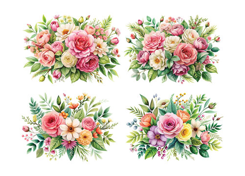 Set of Lovely watercolor floral element collection, illustration isolated on white background