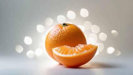 Poster - bright orange fruit with slice and soft glowing background creates a vibrant and fresh atmosphere