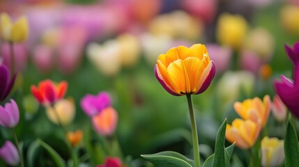 Wall Mural - A detailed view of a single flower growing in a lush green field, ideal for use as a background or decorative element