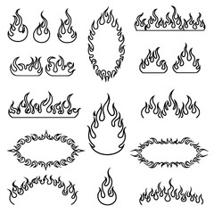 Poster - Fiery Outlines: A striking collection of diverse flame illustrations, captured in a stark outline, perfect for evoking themes of heat, passion, and intense energy
