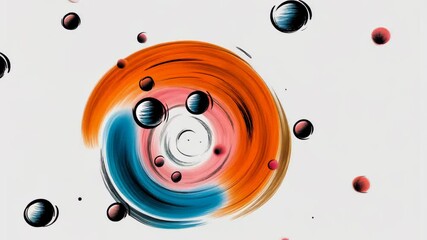 Poster - A painting with blue, red, and orange lines and circles. The circles are of different sizes and colors