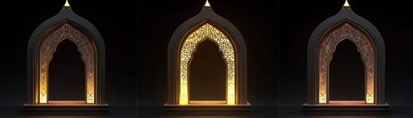 Poster - Three arched gates with intricate designs stand against black backdrop