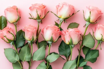 Wall Mural - A bouquet of pink roses sits atop a pink surface, perfect for decorating or photography