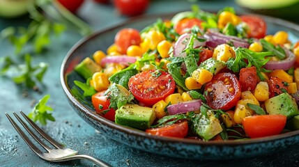 Canvas Print - Fresh corn and tomato salad on plate