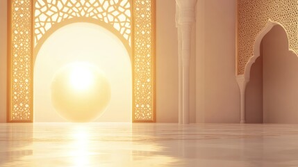 Poster - Sunlit Islamic Architecture Interior Design Featuring Ornate Archways