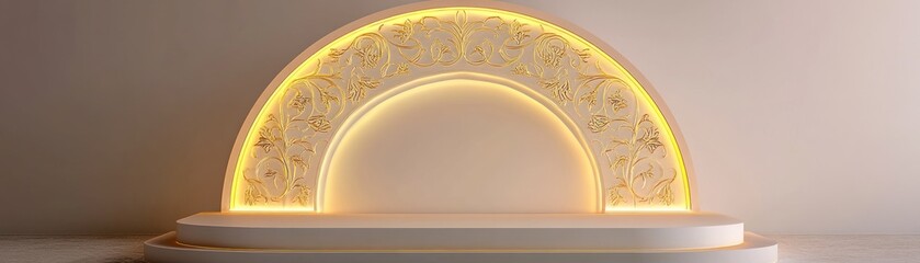 Poster - Elegant semicircle backdrop with floral carvings on tiered platform