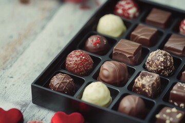 Wall Mural - Box of assorted chocolates placed on a table