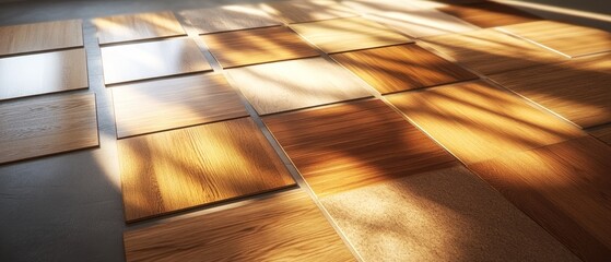 Poster - Sunlit wooden floor tiles arranged in a cozy room