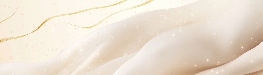 Poster - Abstract cream waves with gold accents and glittering particles