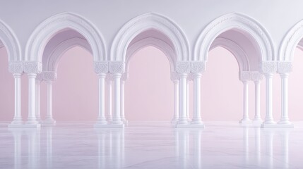 Poster - Elegant White Columns and Arches in a Pink Hallway