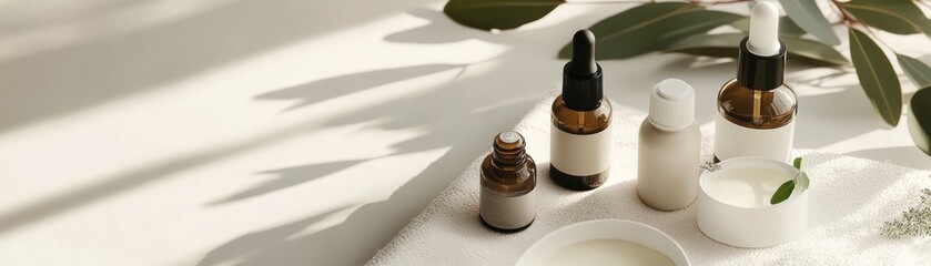 Poster - Brown Bottles White Cream Jars Natural Skincare Products