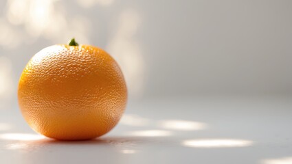 Poster - juicy and vibrant orange resting on a white surface illuminated by soft natural light in a serene se