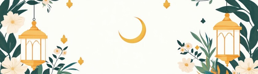 Aufkleber - Elegant ramadan background featuring crescent moon lanterns and floral elements