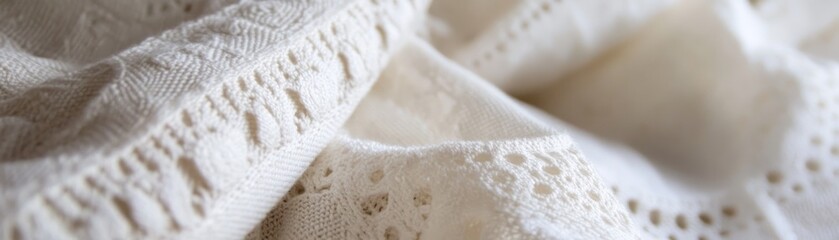 Aufkleber - Creamy white textured fabric displaying delicate eyelet detailing pattern