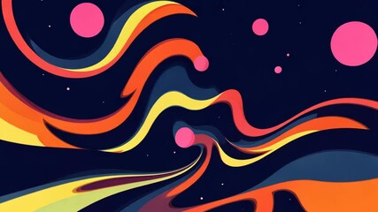 Poster - A colorful background with a swirl of colors and a few red circles. The circles are scattered throughout the background