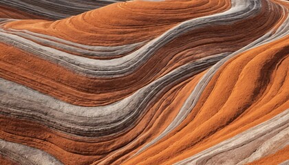 Poster - Wavy Rock Formation. Earth's Art. Geological Wonder. Vibrant Colors of Nature. Smooth Lines. Layers of Time. Orange Red Landscape. Texture and Harmony. Abstract Beauty.