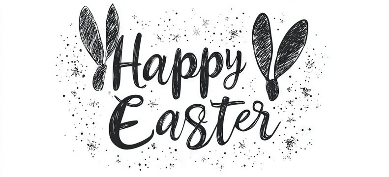 A Happy Easter sign with bunny ears set against a white background.