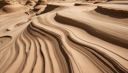 Poster - Sand Dune Serenity. Flowing Sand Formations Create Stunning Wavy Patterns. Light Accentuates Textures. Evokes Peace and the Power of Nature. Perfect for Travel, Nature, and Artistic Projects.
