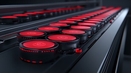 Poster - Futuristic Red-Lit Cylindrical Control Panel with Multiple Illuminated Buttons