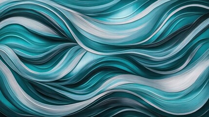 Poster - Abstract Teal and White Wavy Lines Art