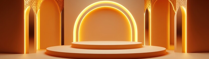 Aufkleber - Golden Archways Illuminate Circular Product Display Platform