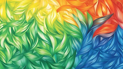 Poster - Abstract Colorful Floral Design with Overlapping Petals in Green, Yellow, Orange, and Blue