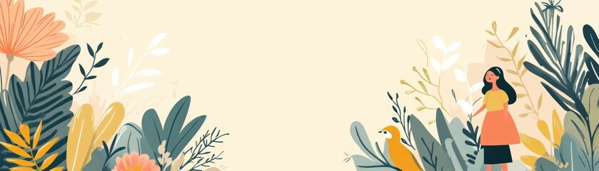 Poster - Illustration shows woman amidst plants with soft color palette