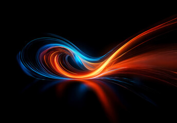 Aufkleber - Shenzhen, China - Unknown Date : Abstract image of dynamic flowing light trails. Orange and blue hues swirl and curve against a dark backdrop, creating a sense of energy, motion, and smooth digital ar