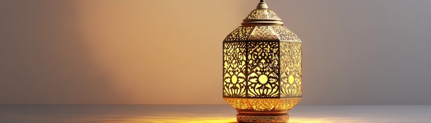 Poster - Ornate Golden Lantern Illuminates A Simple Background