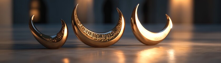 Aufkleber - Golden Crescents Adorned With Arabic Calligraphy