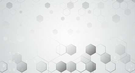 Wall Mural - Geometric background from hexagonal objects, lines and shadows. Polygonal abstract composition. Gray molecular background for the presentation of health, medical or technical topics.