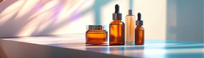 Poster - Skincare products displayed in the light with shadows visible