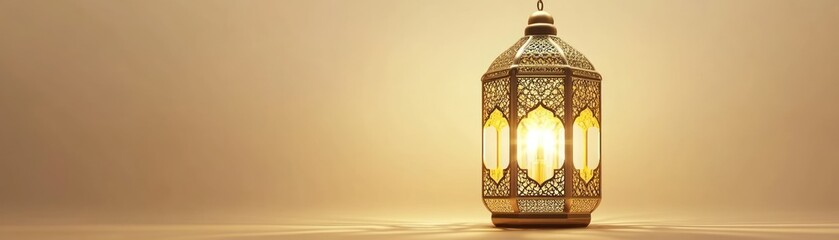 Aufkleber - Ornate lantern casting a warm glow on a neutral background
