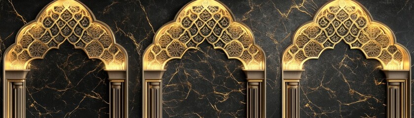 Poster - Elegant Golden Arches on a Dark Marble Wall