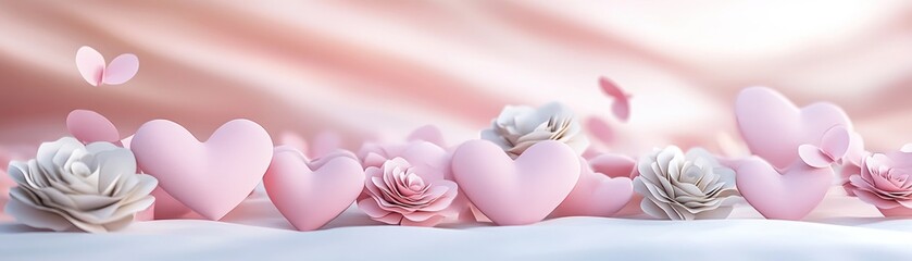 Poster - Hearts and roses in a gentle pastel pink and white palette