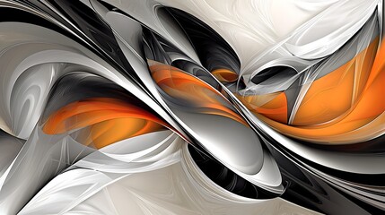 Poster - Abstract Swirling Forms in Orange, Gray, and Black with Metallic Sheen