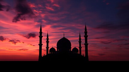 Poster - Mosque Silhouette Against Vibrant Sunset Sky