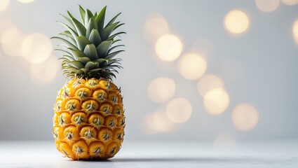 Poster - bright pineapple stands on a table with soft bokeh background creating a cheerful atmosphere