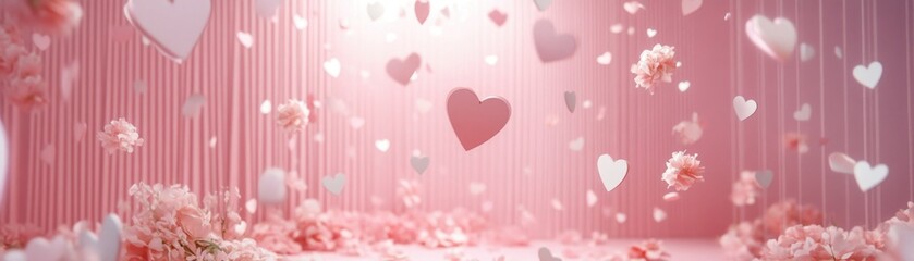 Poster - Romantic backdrop featuring falling hearts and delicate floral arrangements
