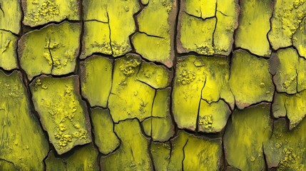 Poster - Cracked Yellow Surface With Green Accents