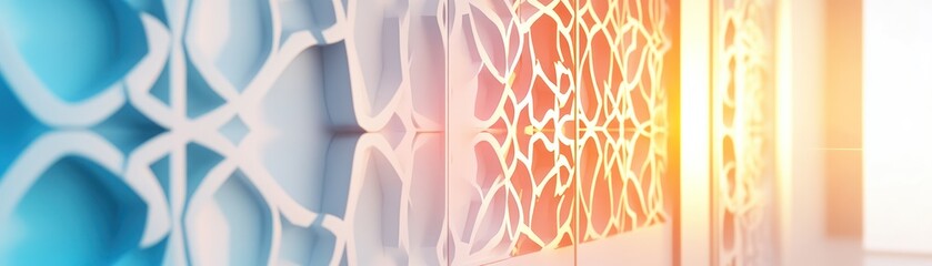 Poster - Ornate patterned panels with blue and orange color gradient