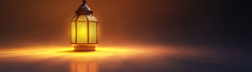 Aufkleber - Beautiful decorative lantern emitting warm glow on reflective surface