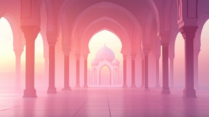Poster - Pink Columns Frame Mosque At Sunrise