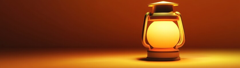 Poster - Golden Lantern Illuminates Dark Orange Background