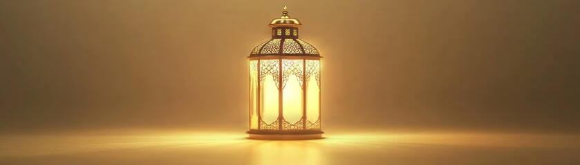 Aufkleber - Ornate golden lantern glows in warm light on surface