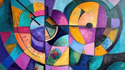 Poster - Abstract painting features colorful geometric shapes and circular forms